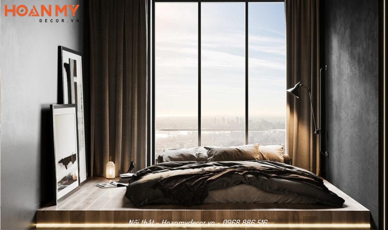 Cửa sổ thoáng mát cho phòng ngủ chung cư không giường