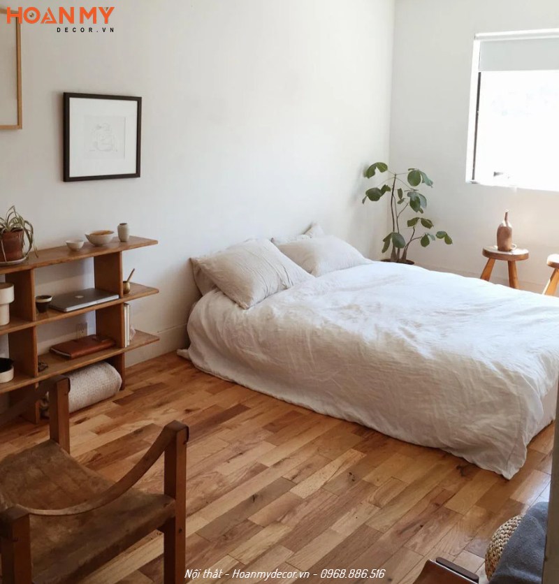 Nội thất phòng ngủ không giường gỗ tự nhiên