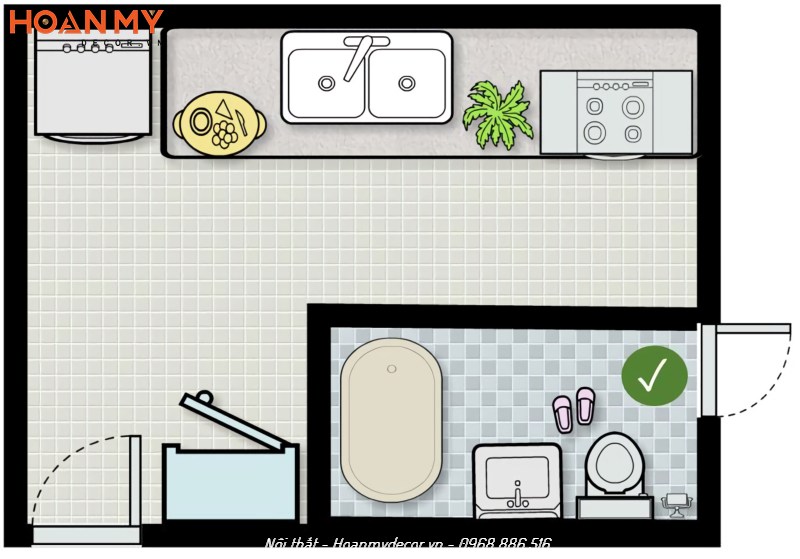 Bạn có thể đổi hướng cửa nhà vệ sinh để tránh chiếu vào bếp
