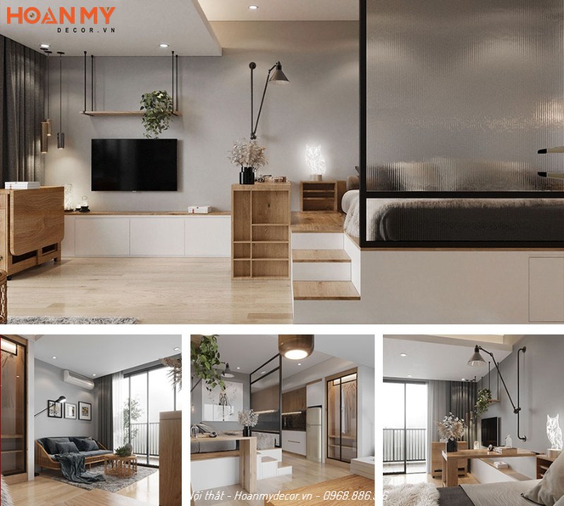 Thiết kế nội thất căn hộ mini Studio cho thuê tối giản, tiện nghi
