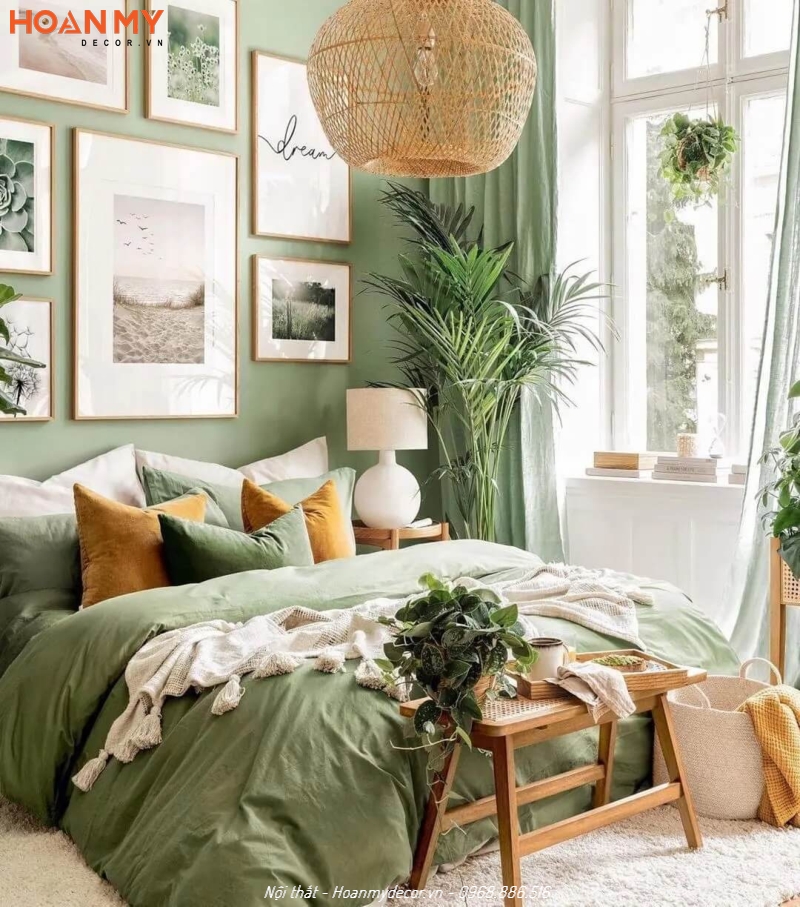 Decor trang trí cây xanh và tranh treo tường cho phòng ngủ trẻ trung, năng động