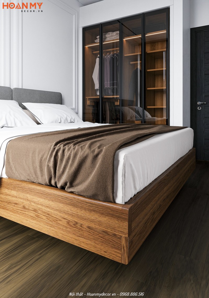 Giường ngủ gỗ Sồi tự nhiên hiện đại