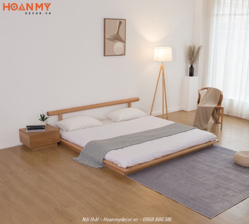 Giường bệt kiểu Nhật phủ Veneer gỗ Xoan Đào
