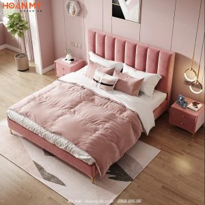 Giường ngủ Tân cổ điển màu hồng tinh tế, thanh lịch
