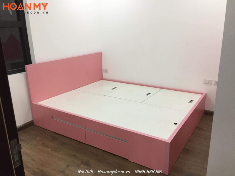 Thi công giường ngủ màu hồng đẹp