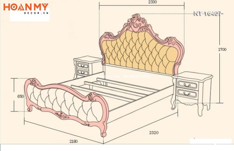 Kích thước giường ngủ tân cổ điển sang trọng