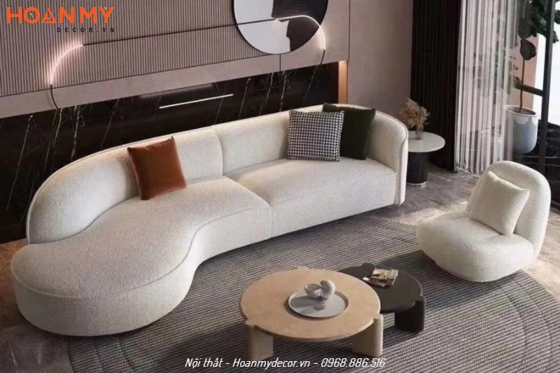 Trang trí sofa cong cho phòng khách đẹp