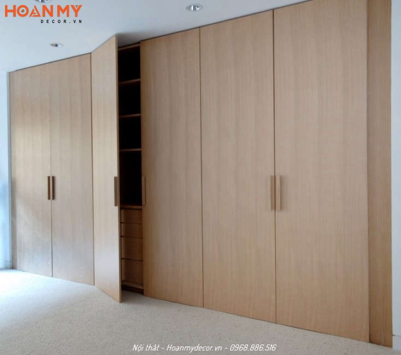 Hệ tủ quần áo gỗ Veneer sang trọng cho không gian phòng ngủ