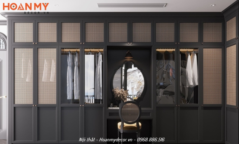 Tủ quần áo kết hợp bàn trang điểm đẹp theo phong cách Indochine
