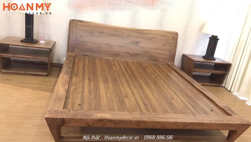 Giường ngủ gỗ tự nhiên nguyên khối gỗ Óc Chó