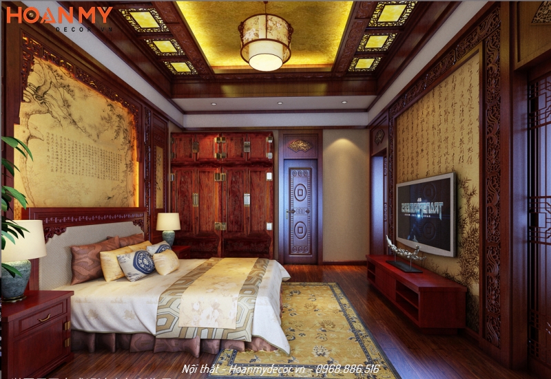 Phòng ngủ kết hợp truyền thống và hiện đại bằng gỗ tự nhiên được yêu thích tại Trung Quốc