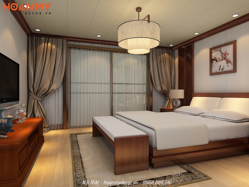 Phòng ngủ gỗ Sồi theo phong cách Trung Hoa cực kỳ ấn tượng