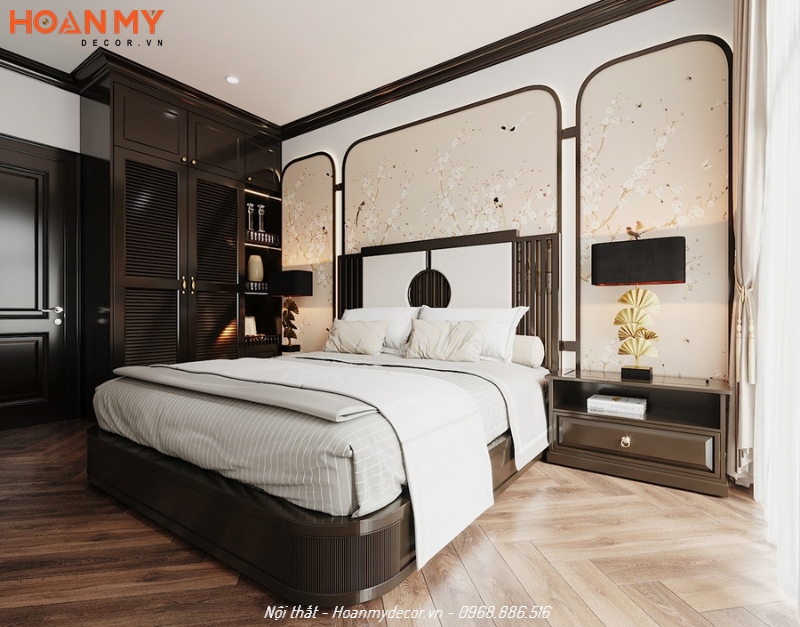 Gam màu gỗ tối rất được ưa chuộgn sử dụng trong không gian nội thất Trung Hoa