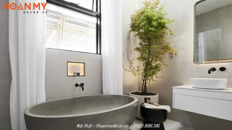 Bố trí chậu cây xanh nhỏ xinh cho phòng tắm thêm thoáng mát