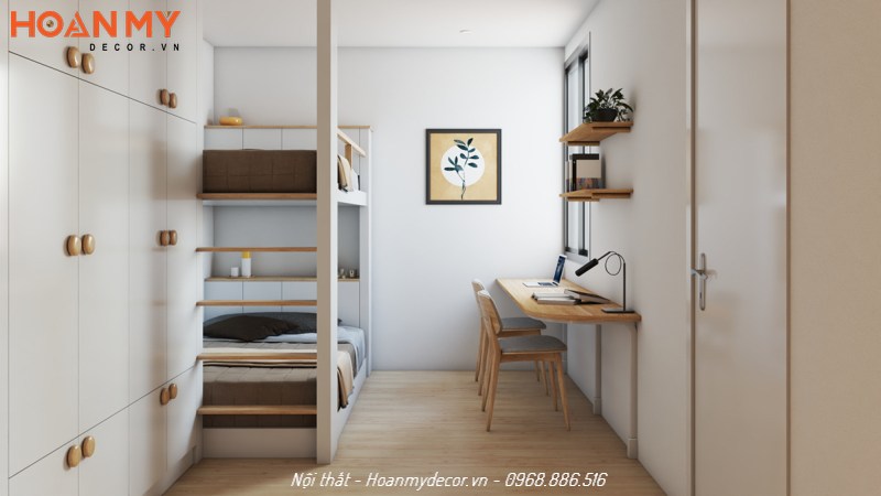 Mẫu thiết kế nội thất căn hộ 56m2 tối giản