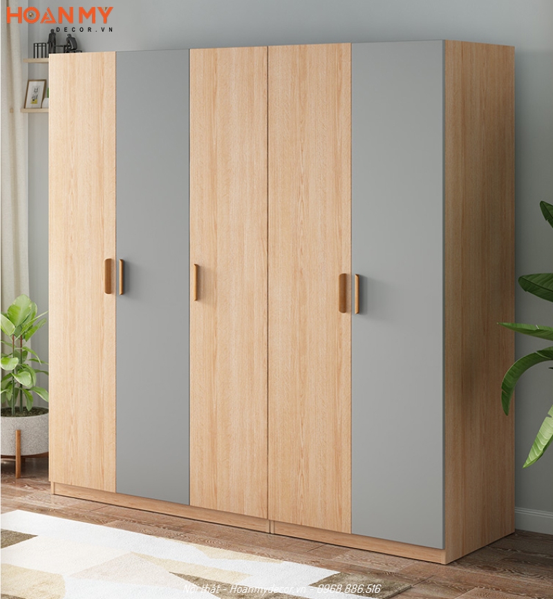 Tủ quần áo MDF phủ laminate vân gỗ đẹp cho phòng ngủ phong cách Bắc Âu