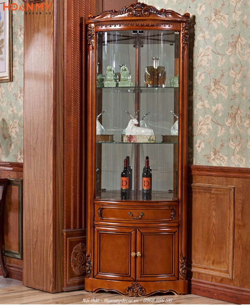 Tủ rượu góc bằng gỗ kết hợp với kính thời thượng