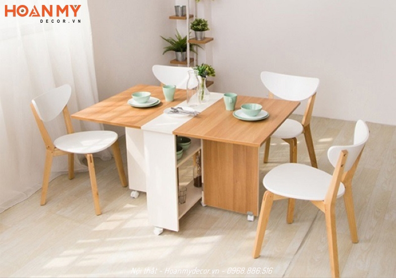 Thiết kế bộ bàn ăn chất liệu gỗ công nghiệp đẹp hiện đại