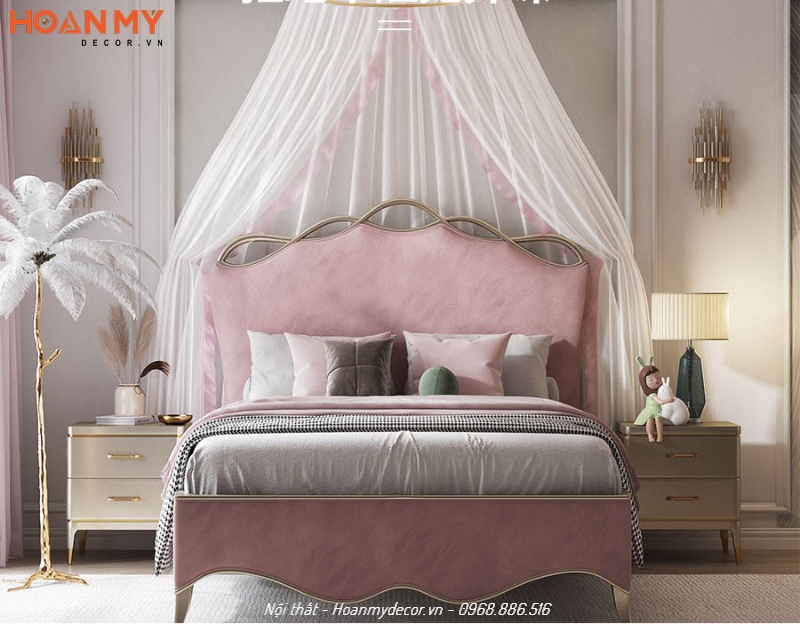 Mẫu thiết kế giường cồn chúa lộng lẫy màu hồng phấn