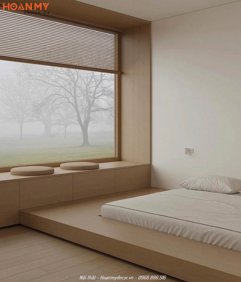 Giường ngủ kiểu Nhật không chân tạo cảm giác rộng rãi hơn cho căn phòng
