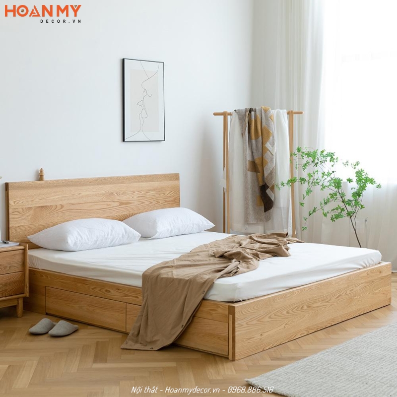 Giường ngủ gỗ sồi theo phong cách Nhật Bản đẹp trẻ trung