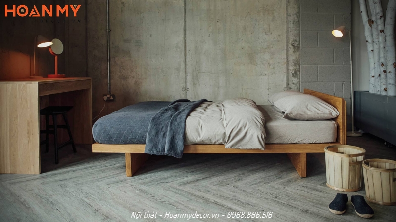 Giường ngủ kiểu Nhật chân thấp từ chất liệu gỗ tự nhiên sang trọng