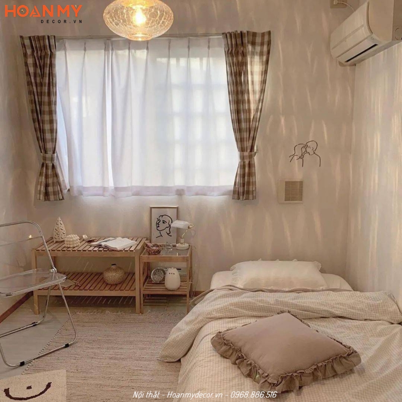 Phòng ngủ không giường kiểu Hàn đơn giản mà đẹp cho con gái 18 tuổi