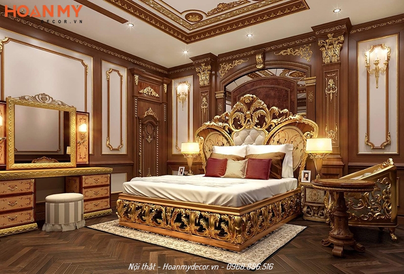 Phòng ngủ khách sạn cổ điển sang trọng với nội thất cao cấp