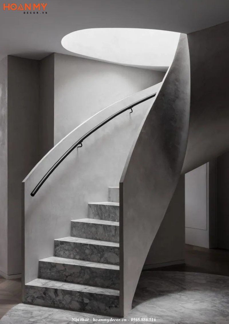 Mẫu thiết kế cầu thang căn hộ Duplex xoắn ốc mềm mại