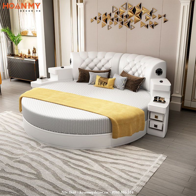 Thiết kế giường ngủ tròn thông inh sang trọng
