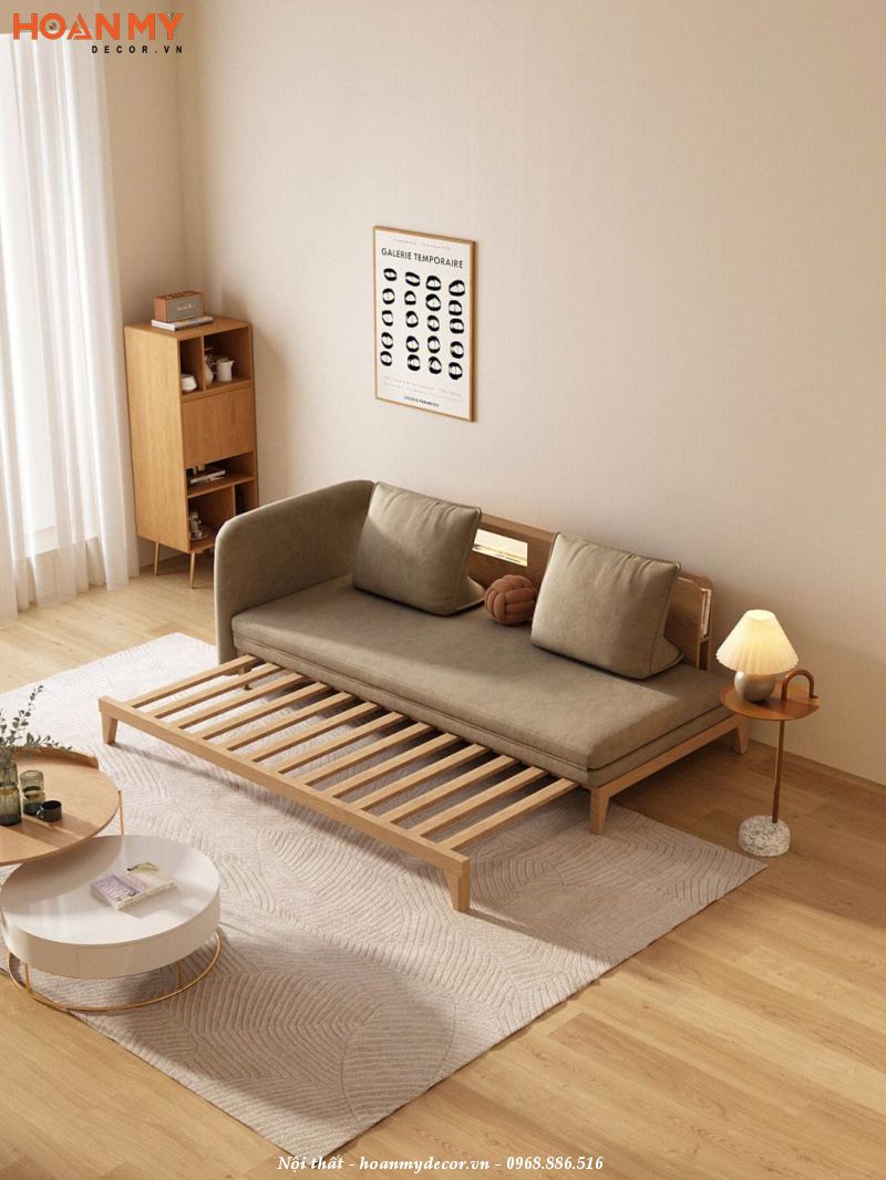 Giường thông minh kết hợp sofa có chất liệu bằng gỗ tự nhiên
