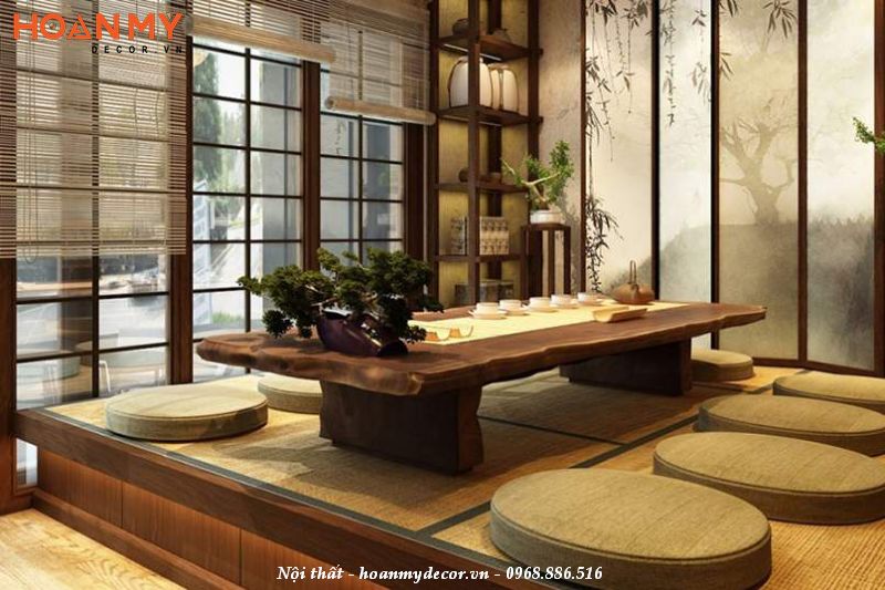 Thiết kế phòng trà đạo kiểu Nhật với gỗ tự nhiên, chiếu tatami