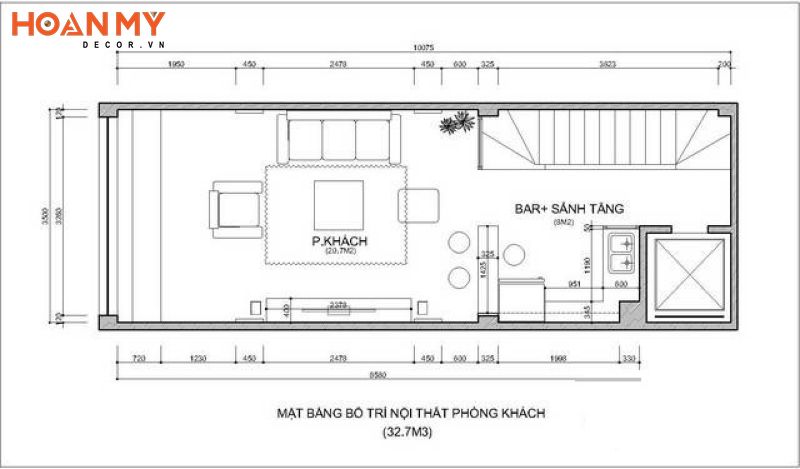 Diện tích phòng khách lớn (trên 30m2)