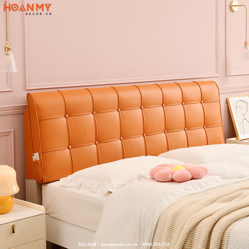Mẫu đầu giường bọc da đẹp, sáng tạo màu cam