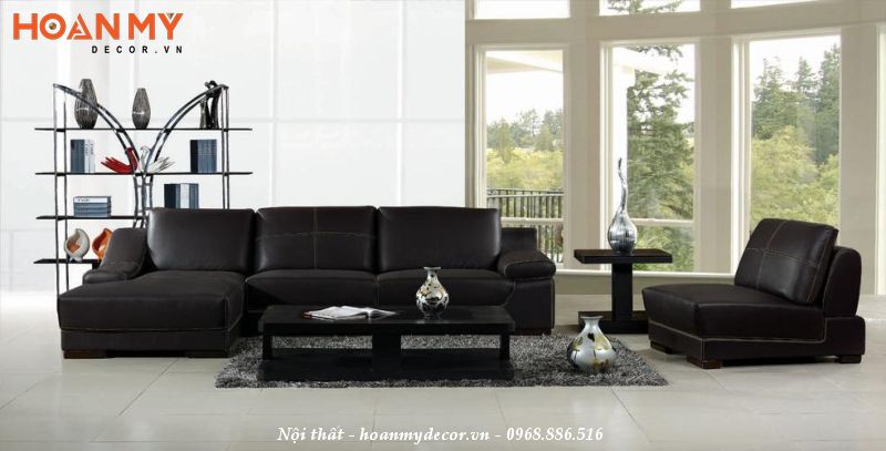 Ghế sofa da màu đen phong cách tối giản