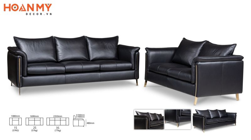 Sofa văng da màu đen
