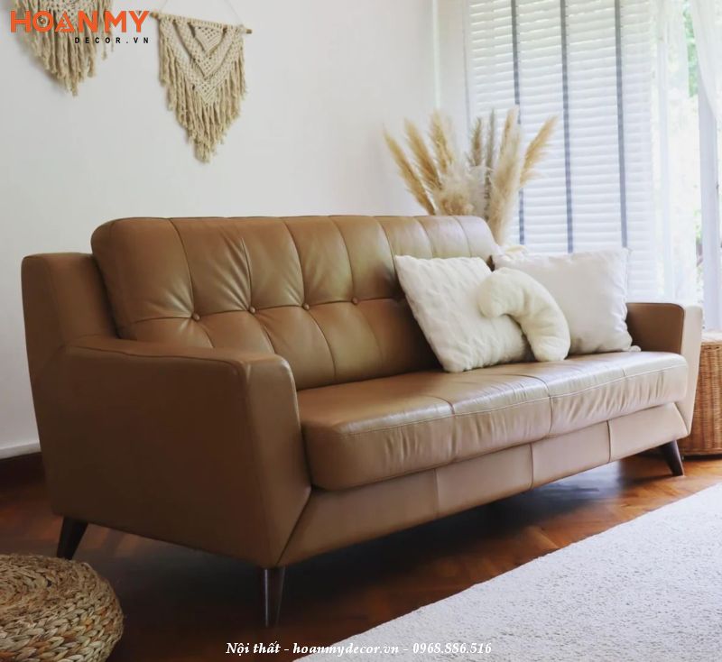 Sofa da màu nâu đất tối giản