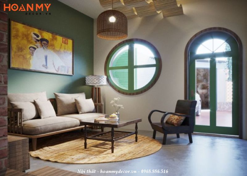 Sofa phong cách Indochine phòng khách chung cư