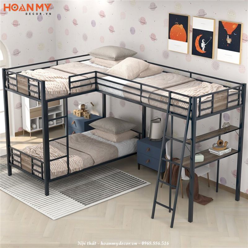 Mẫu thiết kế giường tầng cho gia đình 4 người