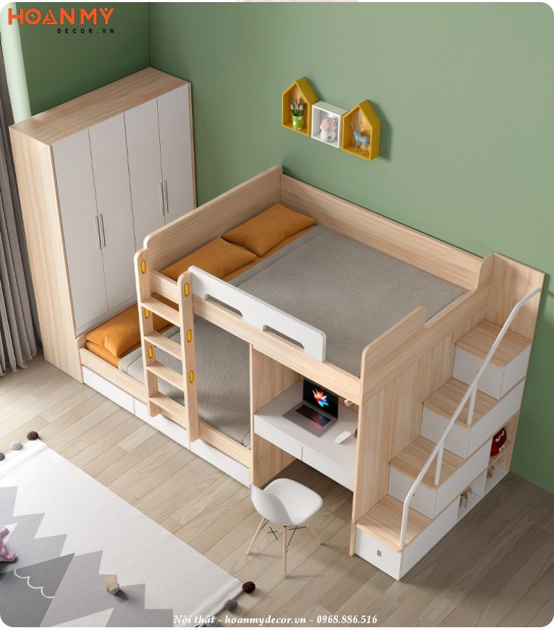 Mẫu giường tầng có bàn học gỗ công nghiệp