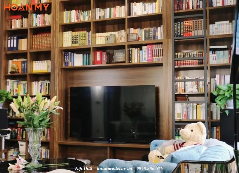 Kệ tivi kết hợp tủ sách trong phòng đọc sách