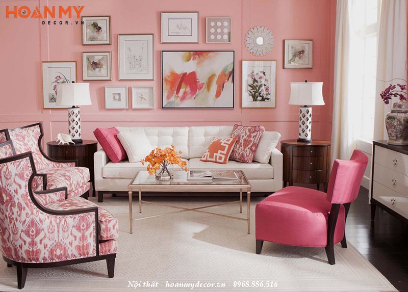 Phòng khách màu hồng có thể tạo ra một không gian dịu dàng, ấm áp và lãng mạn