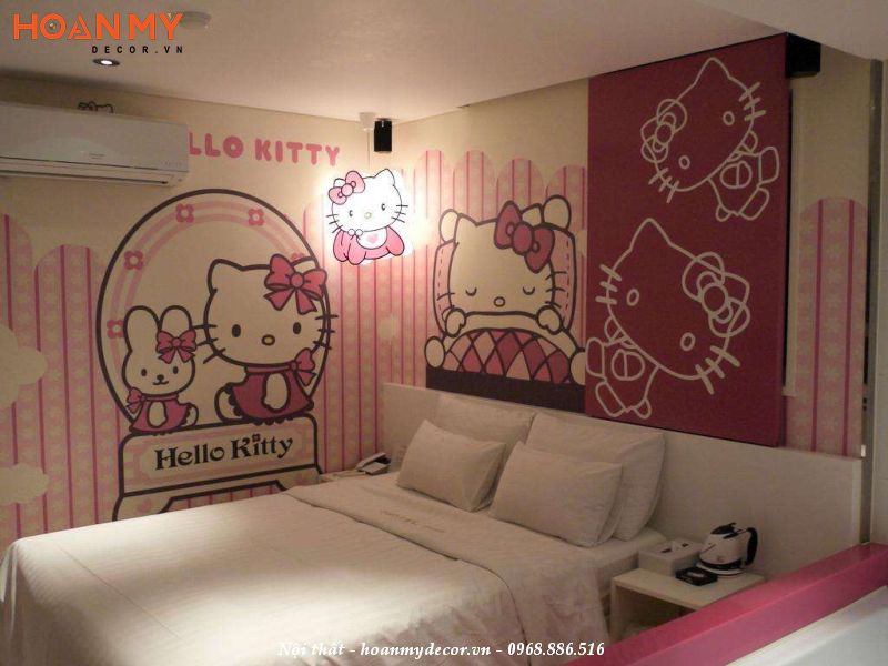 Sử dụng giấy dán tường với các hoạt hình Hello Kitty