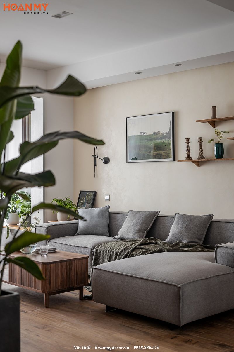 Sofa chữ I đơn giản mà đẹp màu xám cho phòng khách