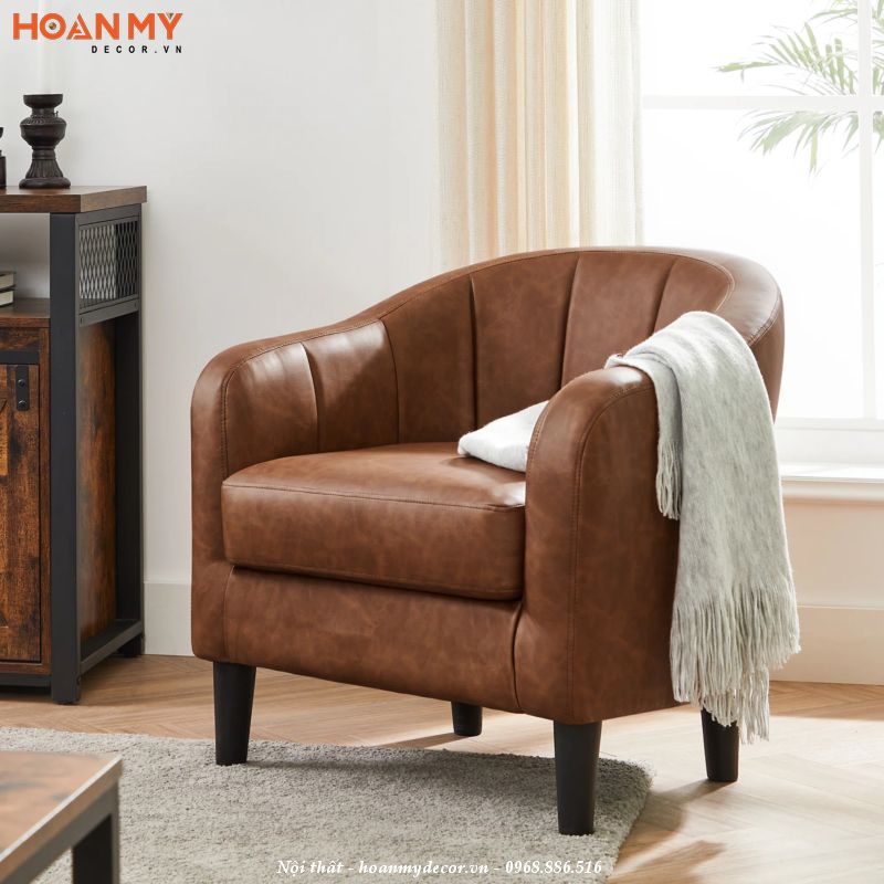 Ghế Armchair bọc da màu cam ấn tượng, độc đáo