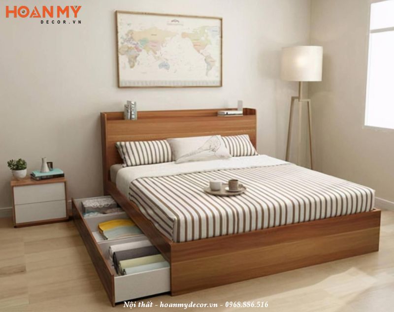 Bộ giường ngủ Hàn Quốc có ngăn kéo dạng hộp để đồ gọn gàng