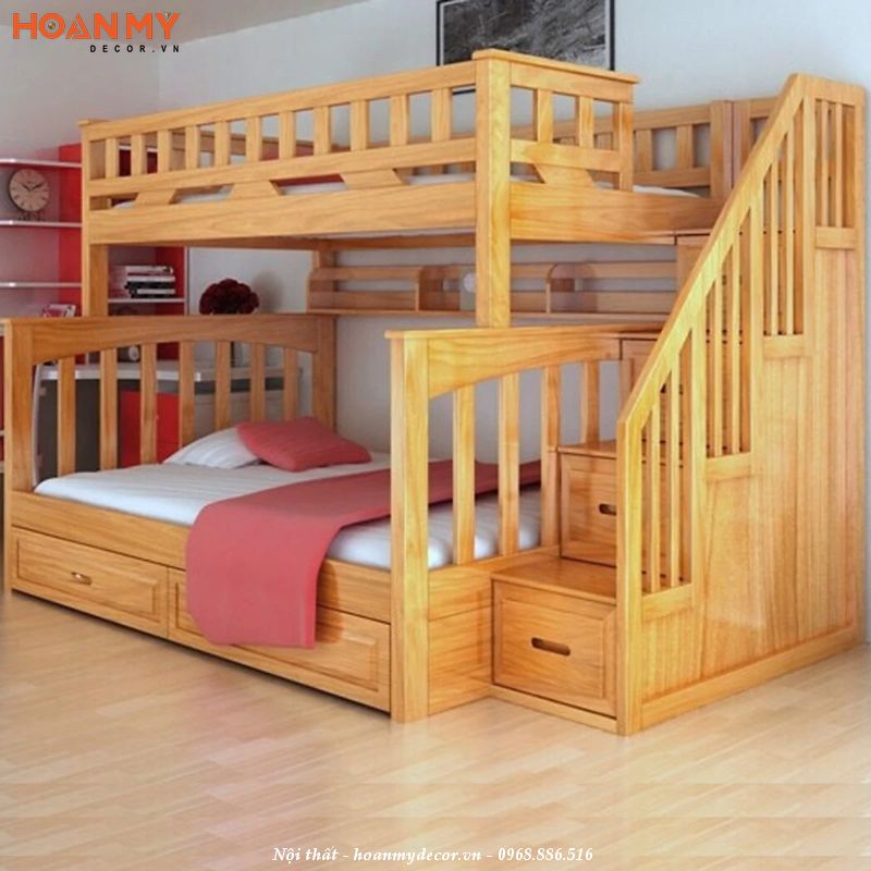 Giường tầng chất liệu gỗ tự nhiên an toàn và thân thiện với môi trường