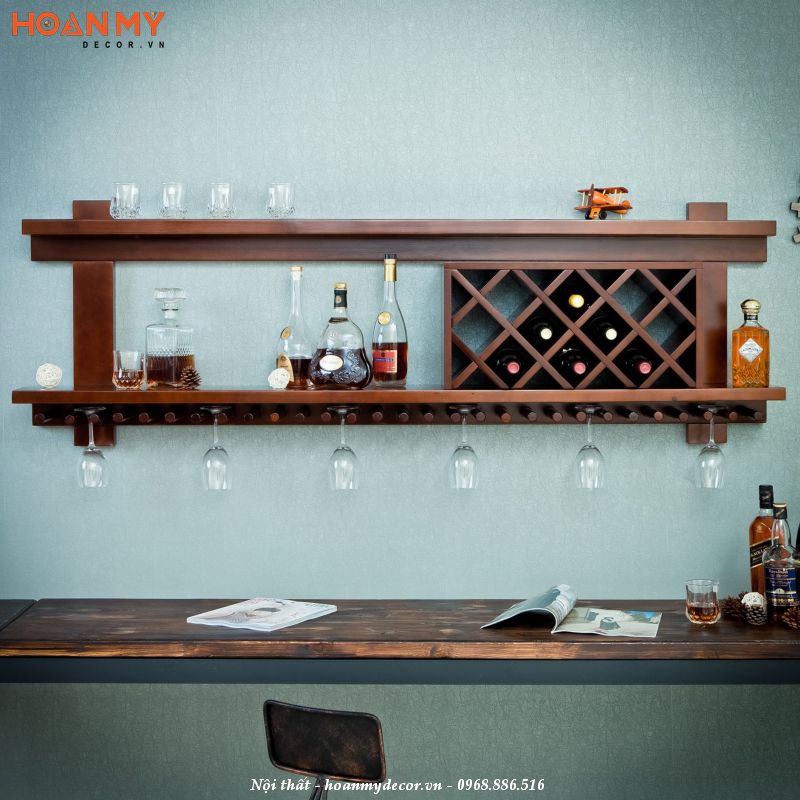 Tủ rượu treo tường bằng gỗ tự nhiên