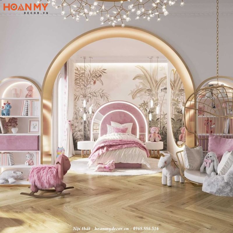 Phòng ngủ màu hồng đáng yêu, xinh xắn