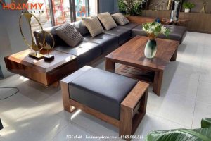 Sofa gỗ Óc Chó chữ L mang đến vẻ đẹp sang trọng, tinh tế